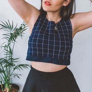 5/$25 Urban Outfitters Navy Blue Plaid Crop Top